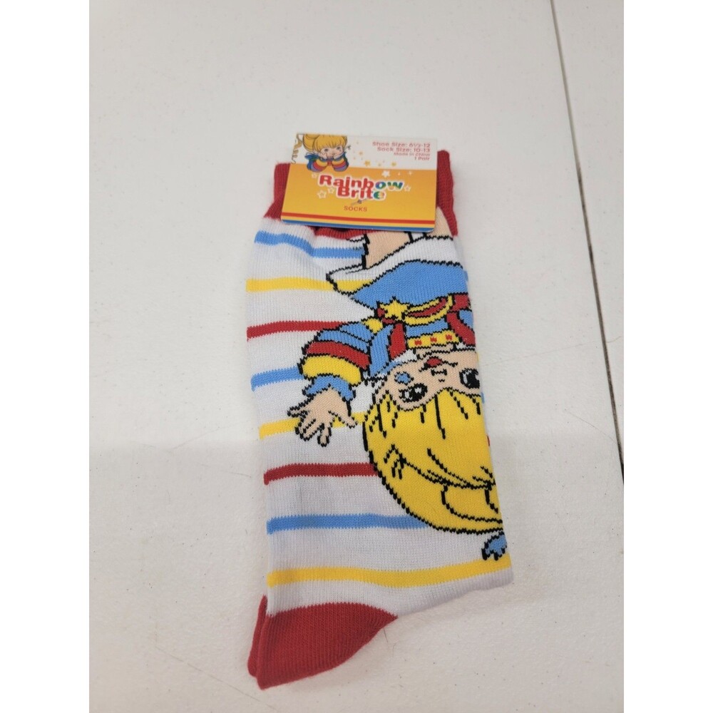 Rainbow Brite Socks Retro 80s Cartoon Striped Crew Socks Adult 6.5–12 NWT